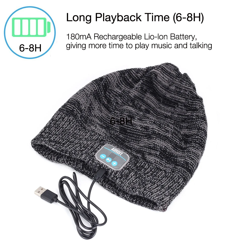 August EPA20 Rechargeable Bluetooth Beanie Hat