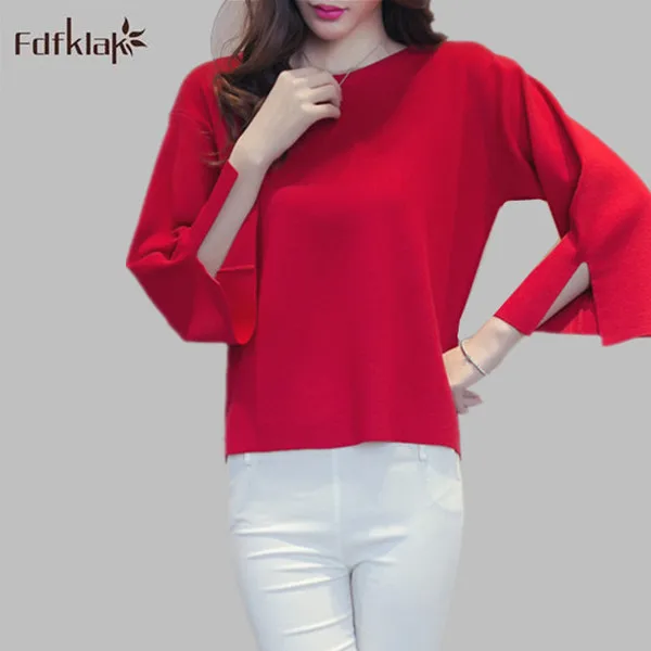 

2016 New Fashion Spring Autumn Loose Sweater Women's Knitted Sweaters O-Neck Long Sleeve Ladies Pullovers Black/Red E0624
