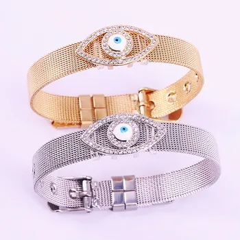 

New Arrival 5Pcs Gold/Silver color CZ Eye Bead and 10mm Web Watch Belt Bracelets & bangles for women / men