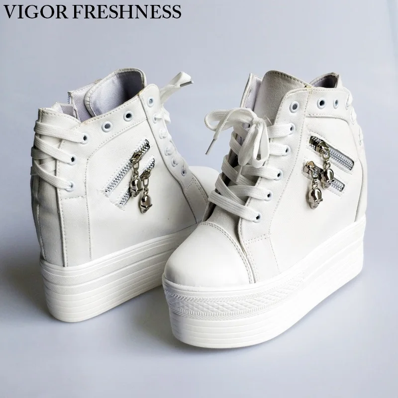 VIGOR/Женская Вулканизированная обувь; сезон осень-весна; парусиновая обувь; женские туфли-лодочки; кеды на высокой платформе; белые женские туфли на шпильках; WY78