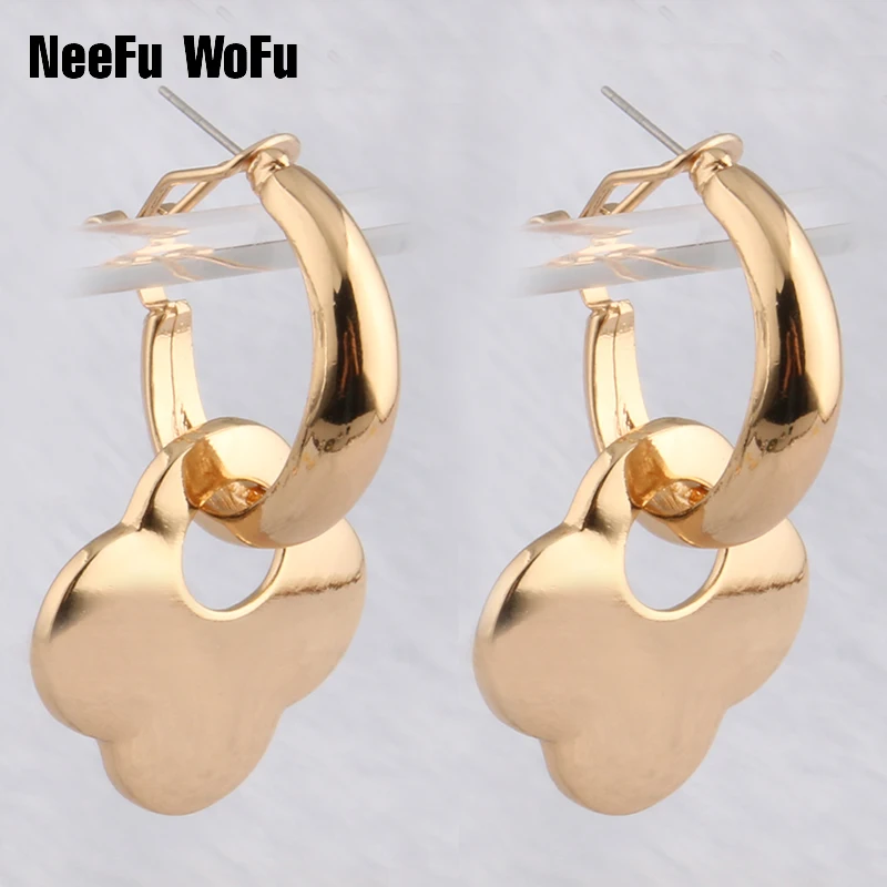 

NeeFu WoFu Drop Big Earrings For Woman Clover Trend Long Earring Zinc alloy Female Earrings Grote Oorbellen Gift