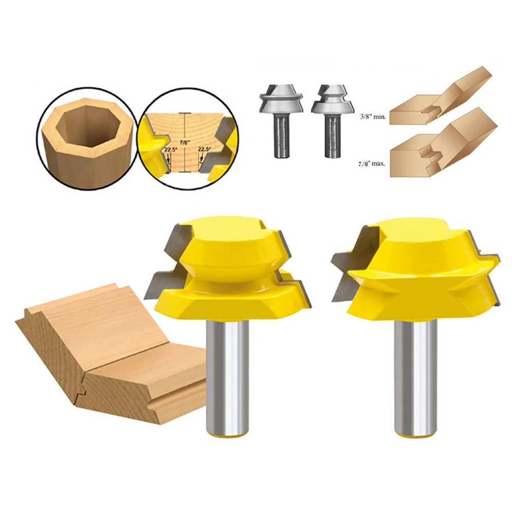 

2pcs/set 1/2" Shank Wood Milling Cutter Lock Miter Router Glue Joinery Router Bit Set Tenon Cutter Wood Working Drilling Tools