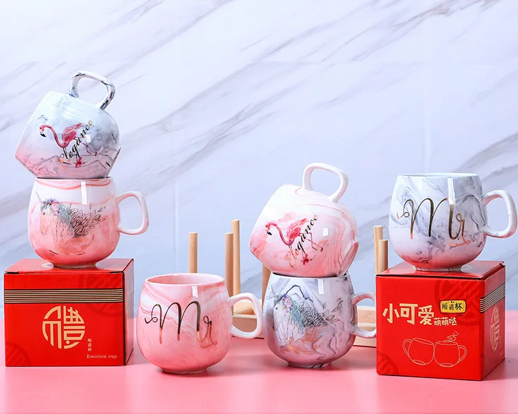 Креативные парные чашки ins мраморные керамические чашки Фламинго Чашки Кружки Кофейные чашки 350 мл