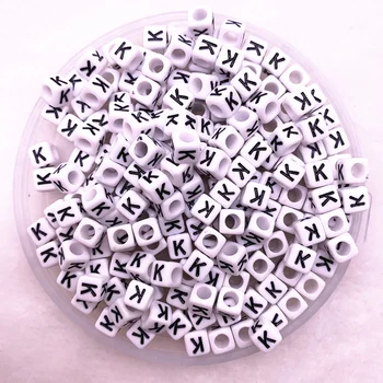 

100pcs/lot "K"White Alphabet/ Letter Acrylic Cube Beads For DIY Jewelry Making 6x6mm(1/4"x1/4")