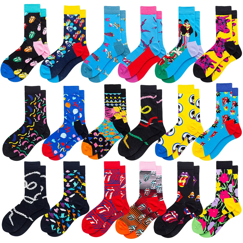 

Moda Mulaya Brand Quality 2019 New Arrival Mens Socks Men's 100% Cotton Novelty Colour Skateboard Crew Dress Happy Socks for Men