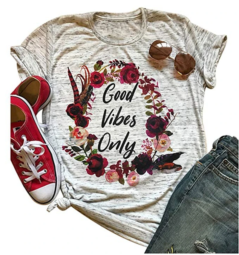 Women t shirt Short Sleeve Floral Not Today Satan Letters Printed Causal t shirts Female O-Neck Summer Gray Ladies Tops t-shirt (1)
