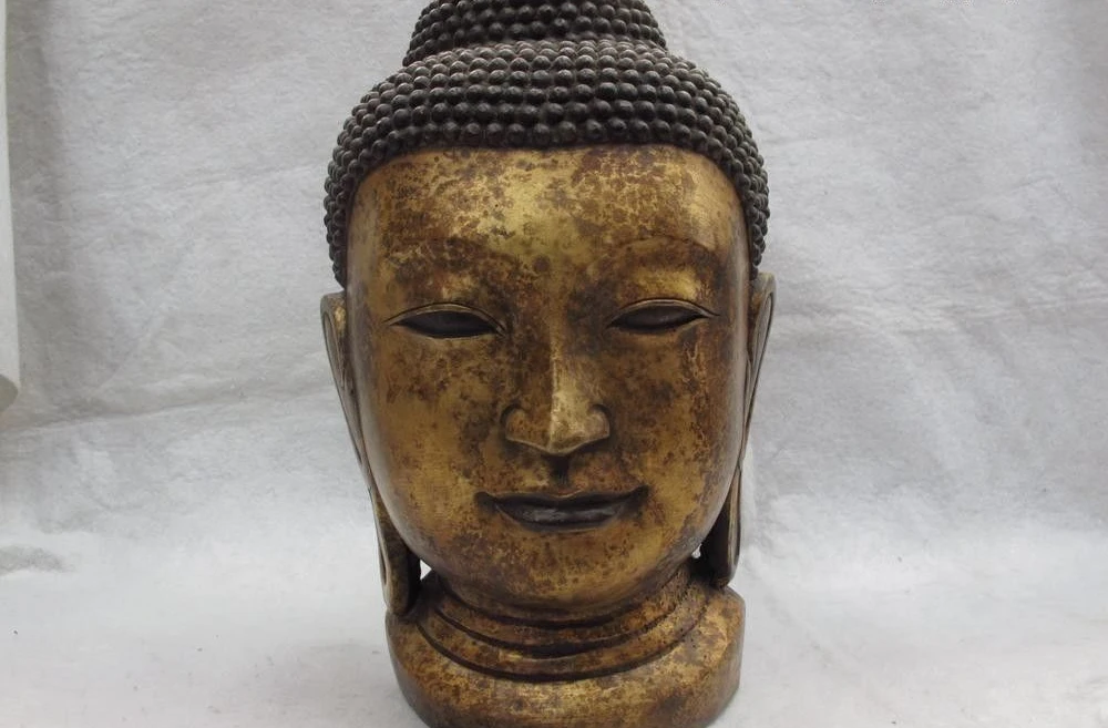 scy China Buddhism classic Old Bronze Copper Sakyamuni head portrait Buddha statuein Statues