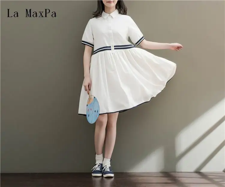 La MaxPa 2018 Летний Новый женский стиль Mori Girl преппи сладкое белое хлопковое льняное