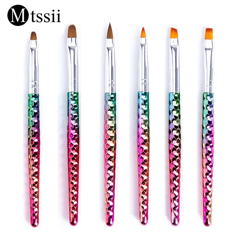Mtssii 6Styles Mermaid Handle Nail Art Liquid Powder Carving UV Gel Extension Builder French Flower Painting Drawing Brush | Красота и