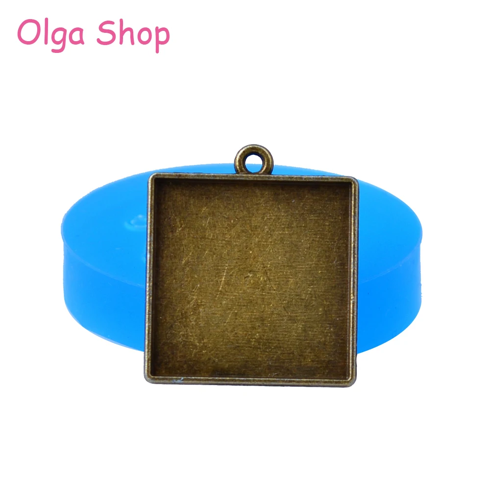

OYL128 24.7mm Square Frame Pendant Silicone Push Mold - for Sugarcraft, Fondant, Baking Tools, Candy, Jewelry DIY, Resin Clay