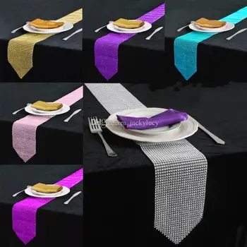 

12 X 275cm Luxury Shiny Crystal Diamond Table Runner For Wedding Party Banquet Table Centerpieces Decoration Supplies 6 Colors