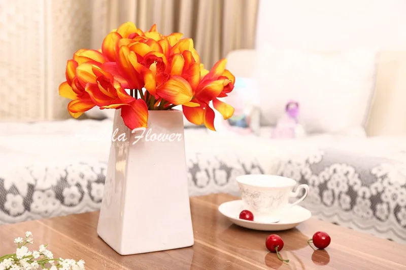 Настоящее прикосновение cymbidium 6 головок короткая съемка украшение стола цветок DIY Свадебные невесты ручной цветы домашний декор искусственная Орхидея