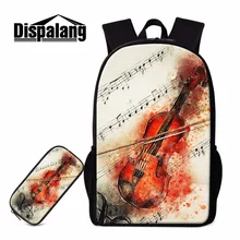 Dispalang Art Backpack and Pencil Cases Violin Guitar Print School Bookbag Women Children Personalized Back Pack Ballet Mochilas
