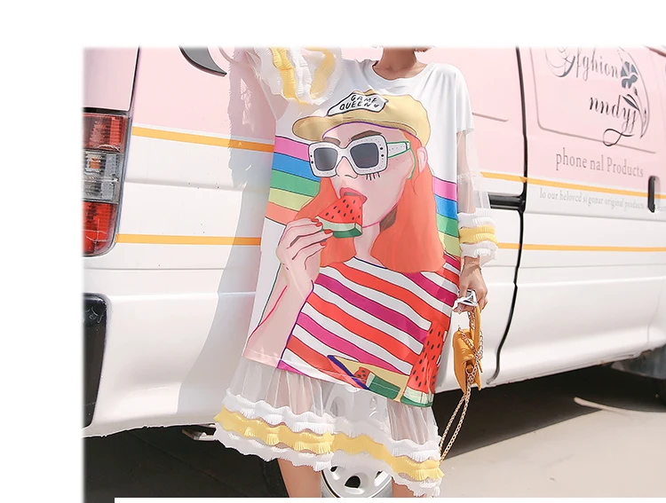 Женское платье футболка с рисунком персонажа из мультфильма Сетчатое раздельное