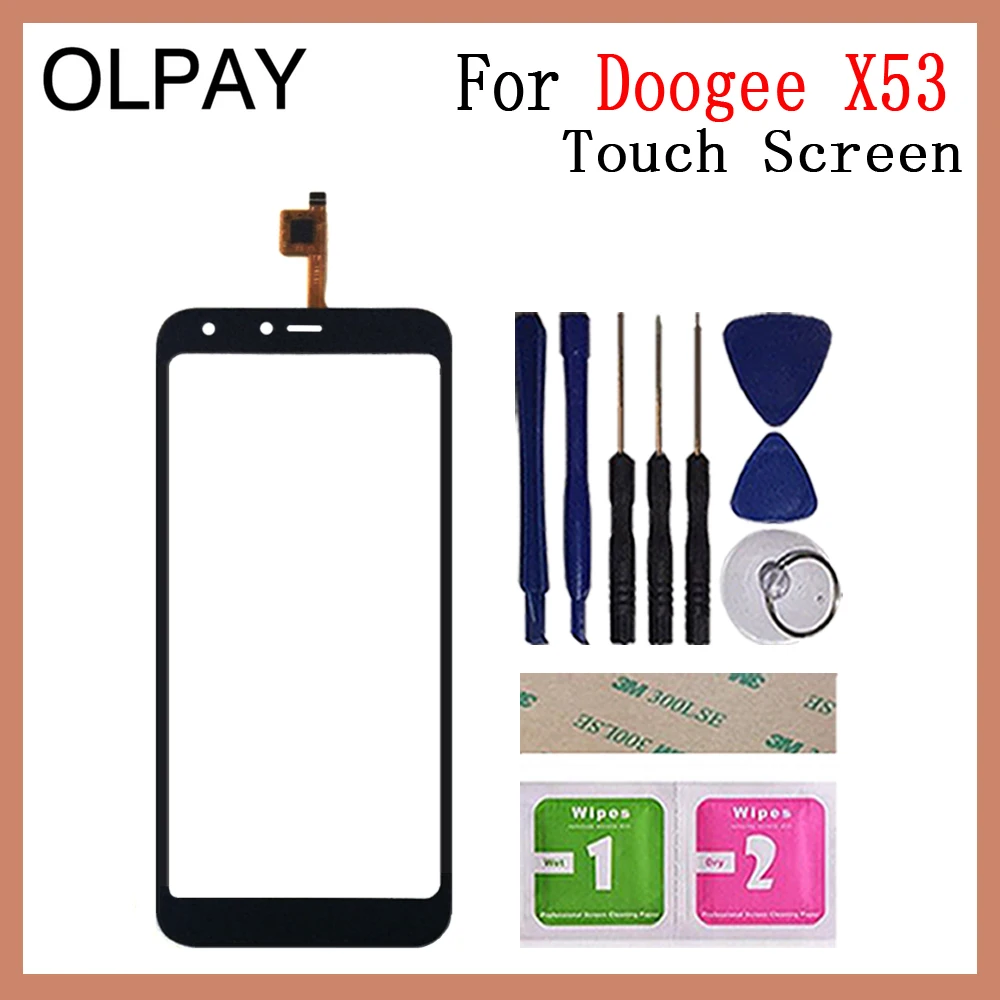 OLPAY 5,3 ''мобильный телефон для Doogee X53 сенсорный экран стекло дигитайзер панель объектив сенсор стекло Бесплатный клей и салфетки - Цвет: Black With Tools