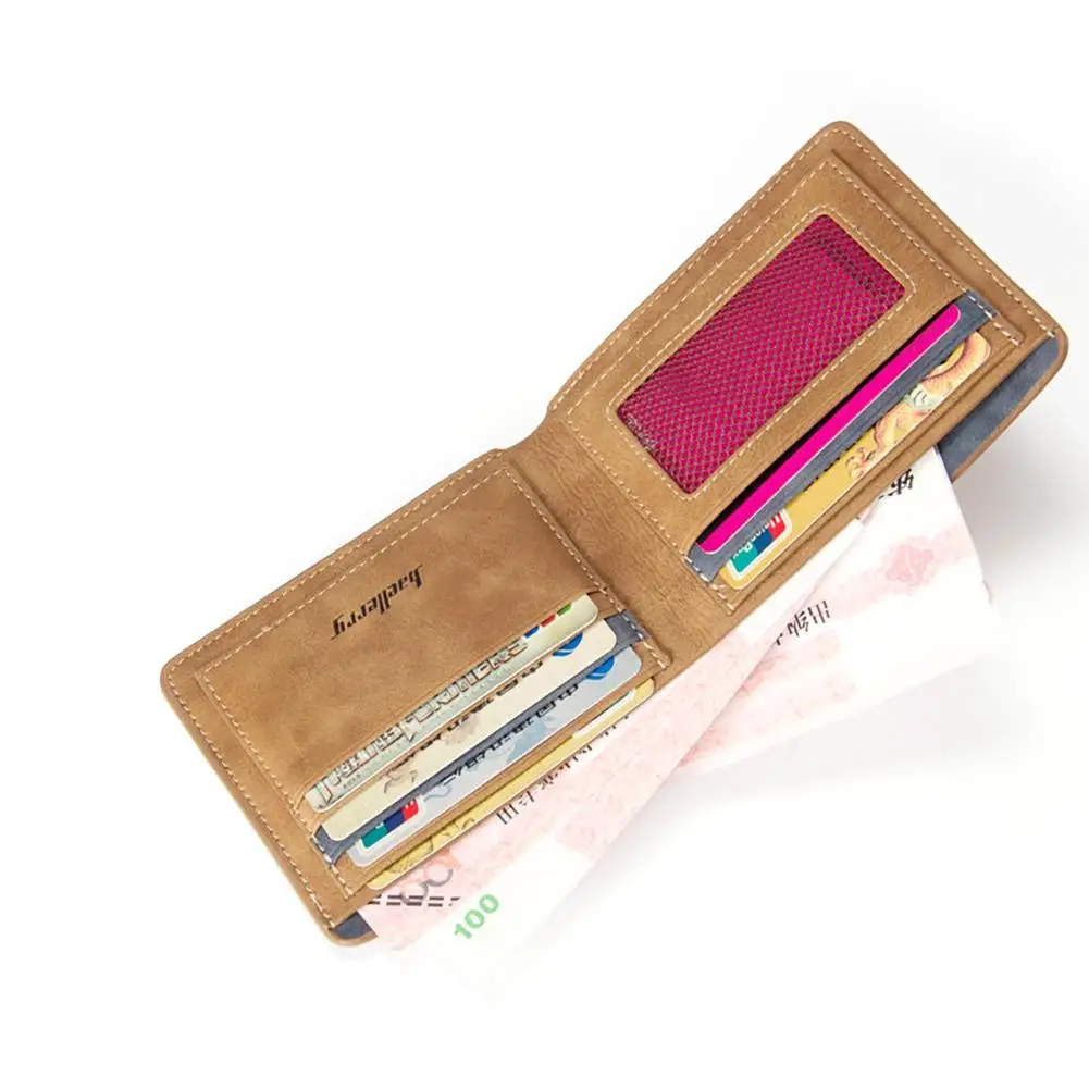 PinShang мужской ретро матовый полиуретановый кошелек, два складных мужских кошелька, кредитный держатель для карт, Одноцветный короткий кошелек ZK30