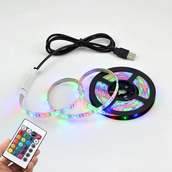 

LED SMD3528 60leds/m 5V Color Changing Flexible Rope Strip 0.5m-5m for PC,TV Backlight Lights with IR controller + USB cable Kit