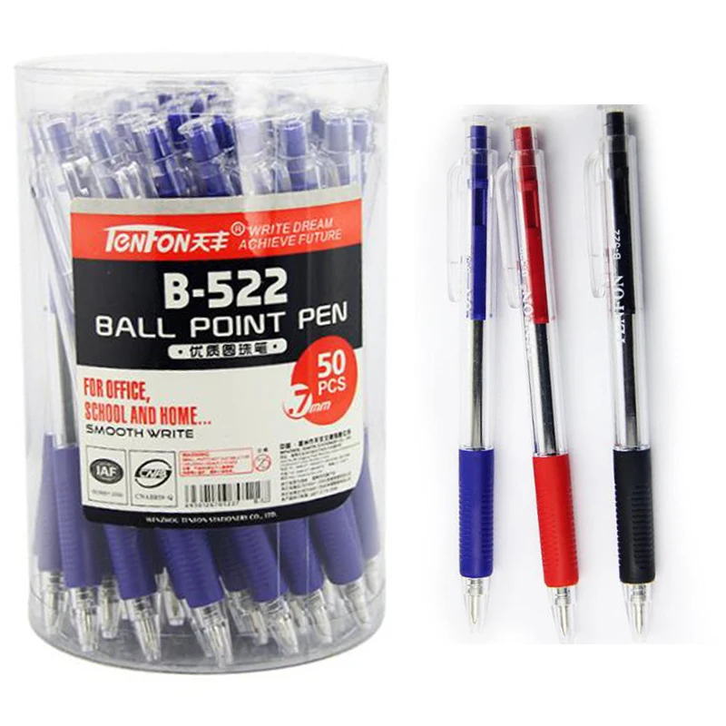 50 Pcs/box Black Red Blue ink Transparent Plastic Ballpoint Pen Writing