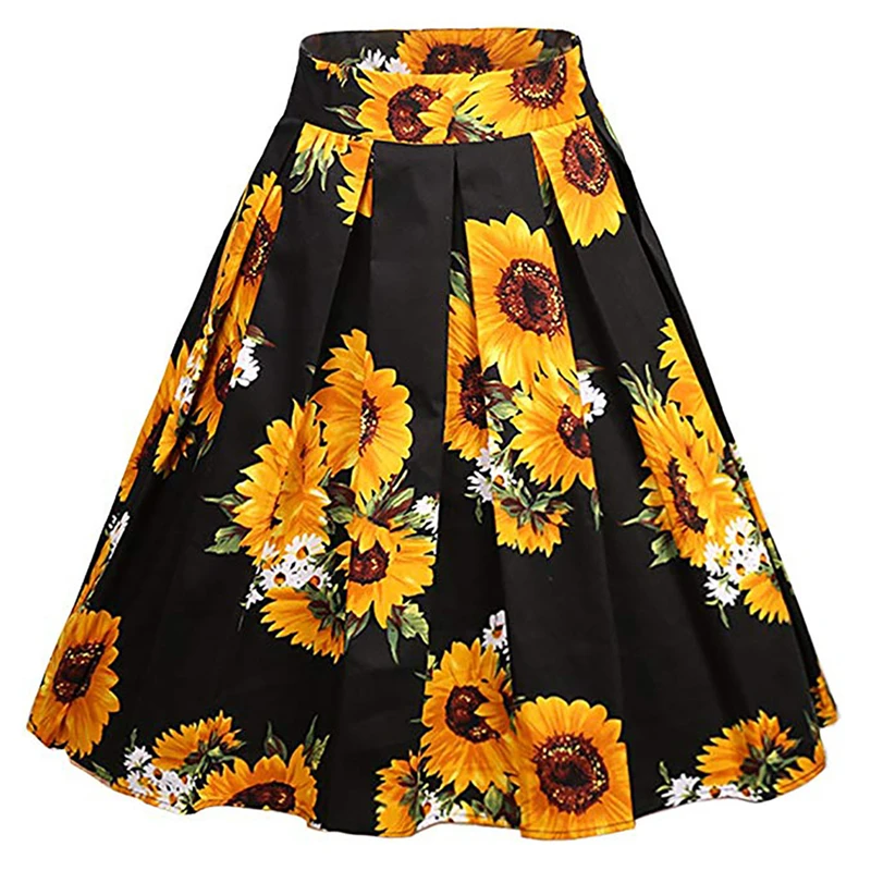 

Womail Women's Skirt 2019 Summer Ladies Print Pleated Skirt Vintage A-line Floral High Waist Pleated Flared Gown Dropship Apr18