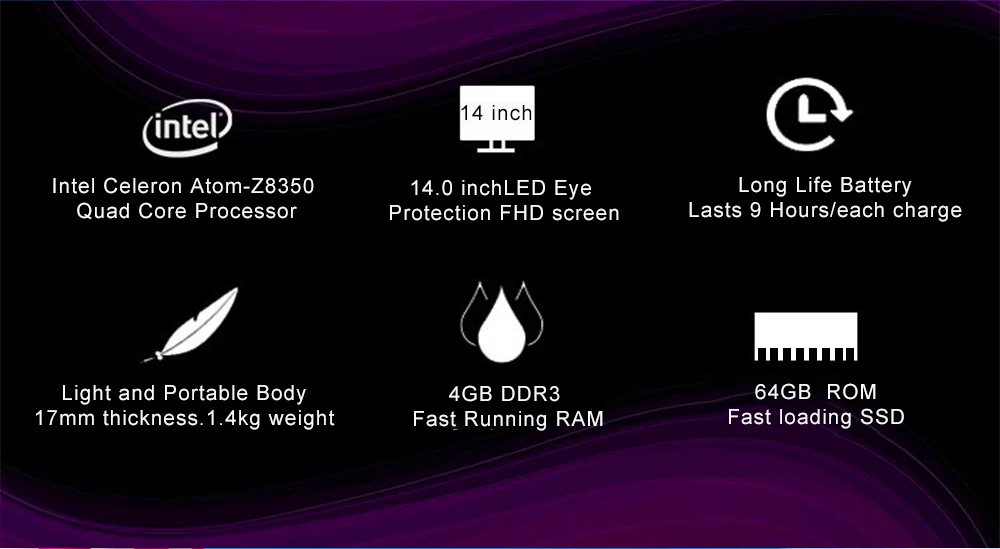 Ноутбук 14 дюймов Windows 10 Intel Z8350 Четырехъядерный 4 ГБ ОЗУ 64 Гб SSD rom Ноутбук 1920x1080 FHD дисплей ультрабук с полной клавиатурой