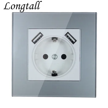 

USB Wall Socket charger Free shipping Double USB Port 5V 2A Usb enchufes para pared outlet high quality Silver Acrylic LDS-04
