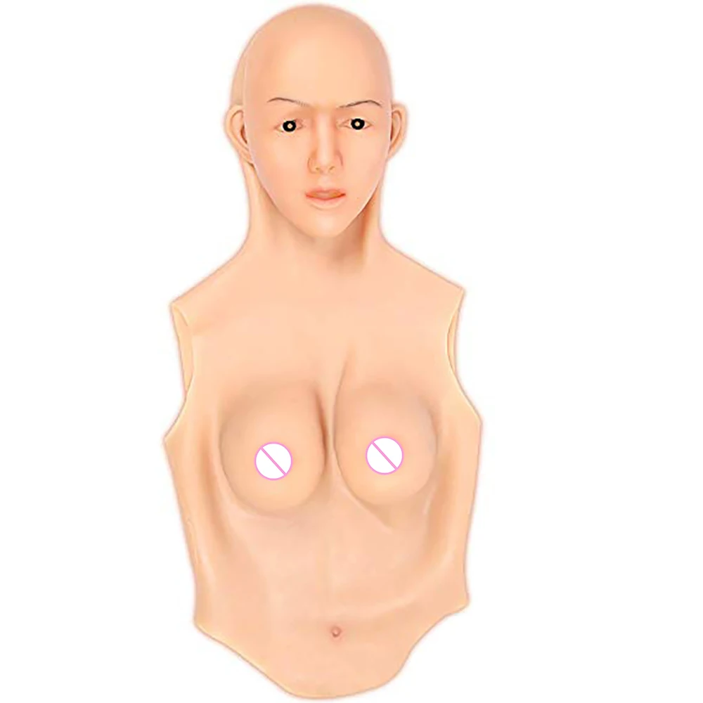 KOOMIHO Soft Silicone Female Head Mask Halfbody E CUP Breast Realistic Handmade Makeup Transgender Mask Halloween Cosplay Mask