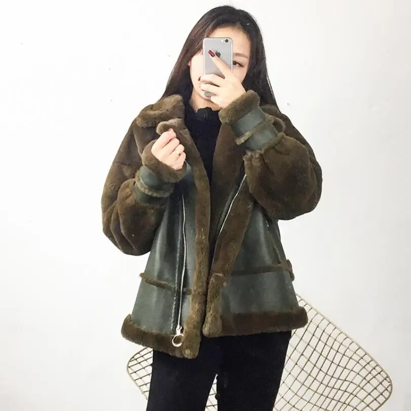 2018 New Fashion Winter Leather Jacket Women Fur Coat