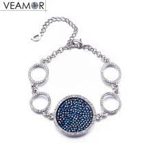 

Veamor Pave Crystal Round Charm Bracelets For Women Party Gift White Gold Color Circle Bracelet Jewelry Crystals From Swarovski