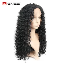 Wignee Lace Front Long Hair Deep Wave Women Wigs Heat Resistant Synthetic Pure Color Cosplay Hair Curly Wig For Black Women