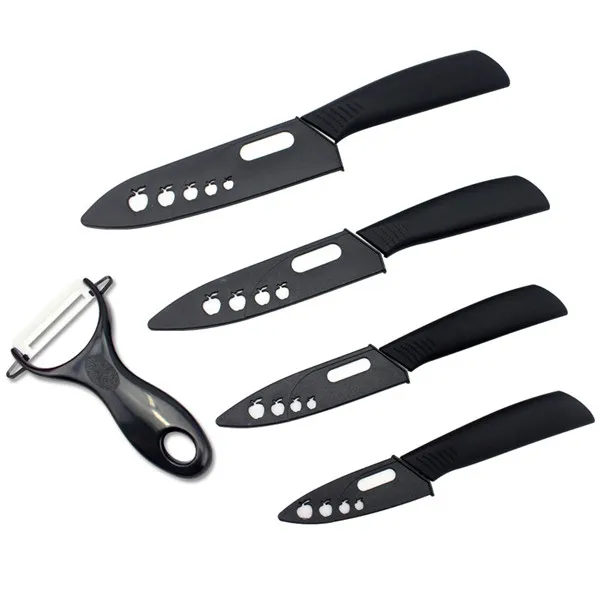 Высококачественный кухонный нож, набор керамических ножей " 4" " 6" дюймов с овощечисткой, циркониевые кухонные инструменты для шеф-повара - Цвет: Black with Covers