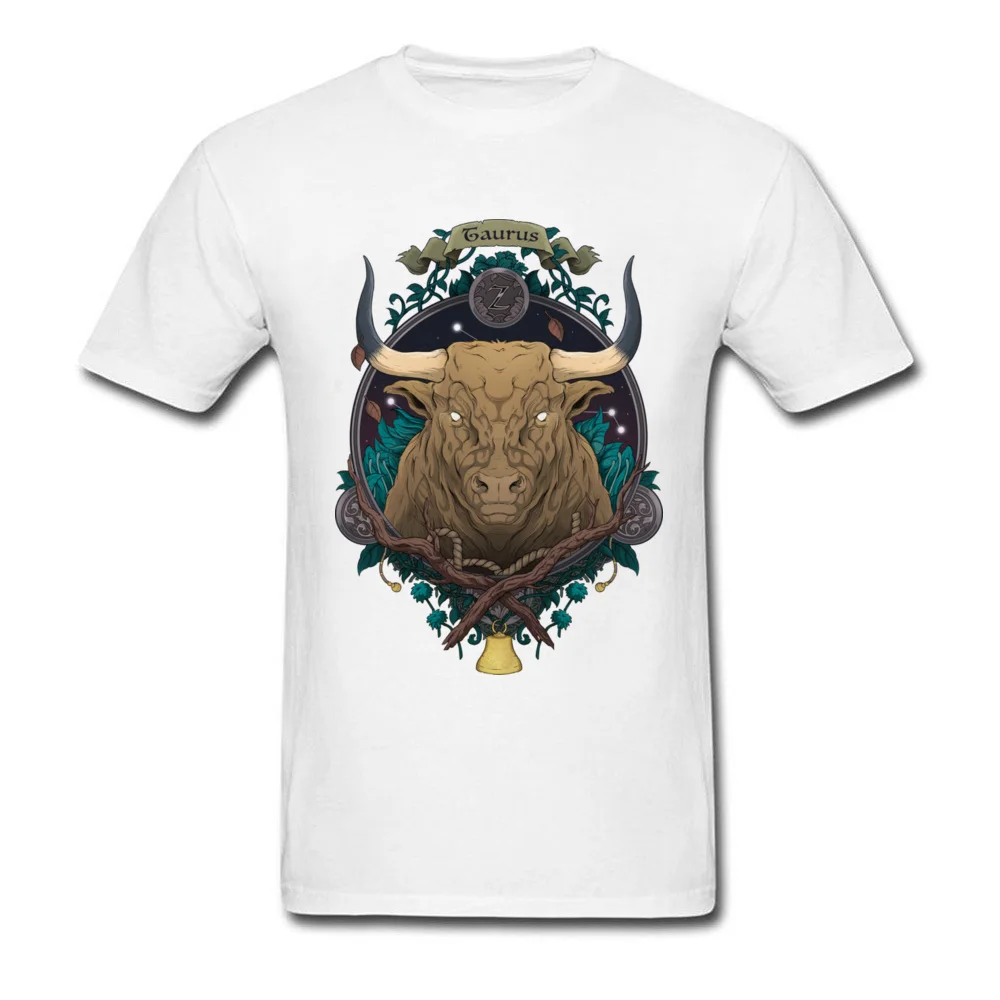 Constellation Taurus Pure Cotton Design Tops Shirt Funky Short Sleeve Men's T-Shirt 3D Printed ostern Day Tee Shirt O-Neck Constellation Taurus white