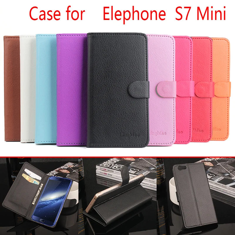 

For Elephone S7 Mini Wallet Phone Case Folio Flip Pure Color Lichee Pattern PU Leather Case Cover Cash/Card Slots Factory Price