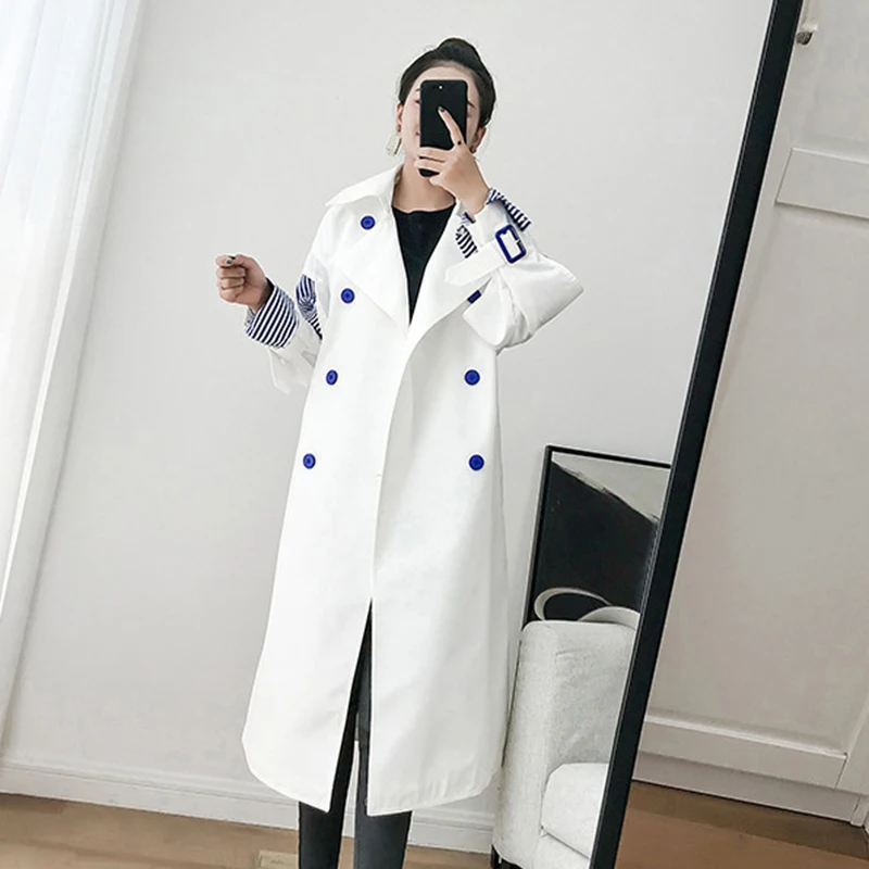 BZBFSKY Patchwork Striped Trench Coat For Women Windbreaker Lapel Slim 2019 Spring Autumn Windbreakers Korean Fashion Clothes