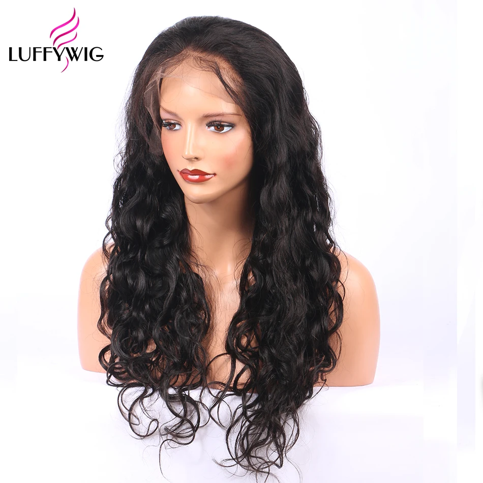LUFFYHAIR волнистые полностью кружевные человеческие волосы парики предварительно сорванные бразильские волосы remy с волосами младенца для женщин