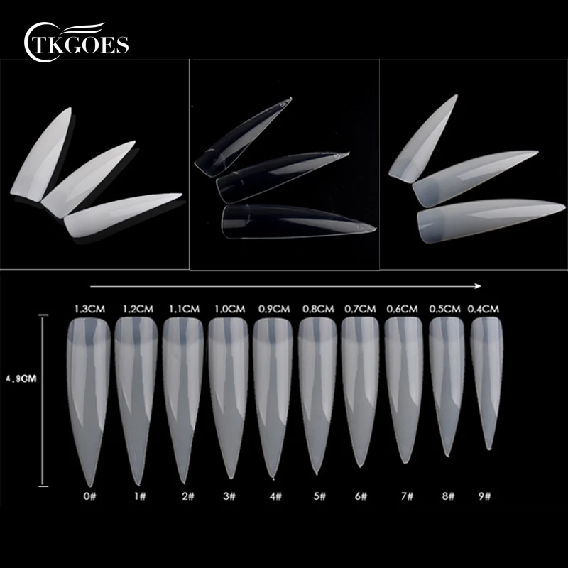 

TKGOES 100Pcs Transparent/White/Natural Long Stiletto Pointy Artificial Fake Half Cover False Hand French Nails Tips Art Salon