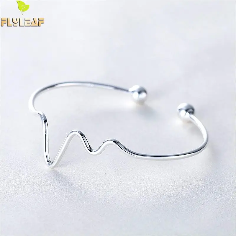 

Flyleaf 100% 925 Sterling Silver Minimalism Electrocardiogram Bracelet For Women Fashion Party Jewelry