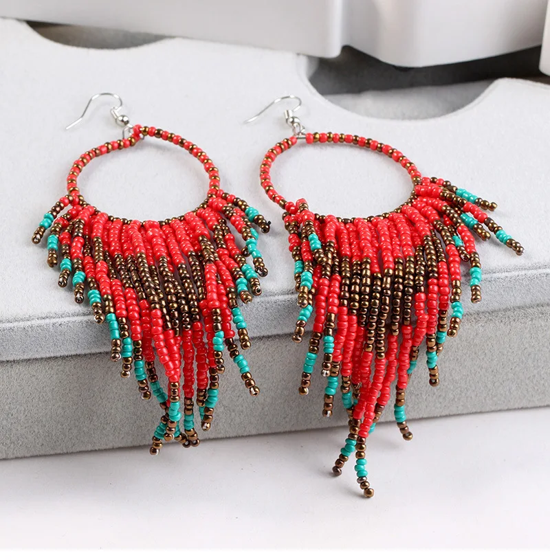 Kymyad – boucles d'oreilles bohémiennes en perles multicolores pour femmes, fait à la main, bijoux Vintage, longues, grandes boucles d'oreilles de déclaration, 2022