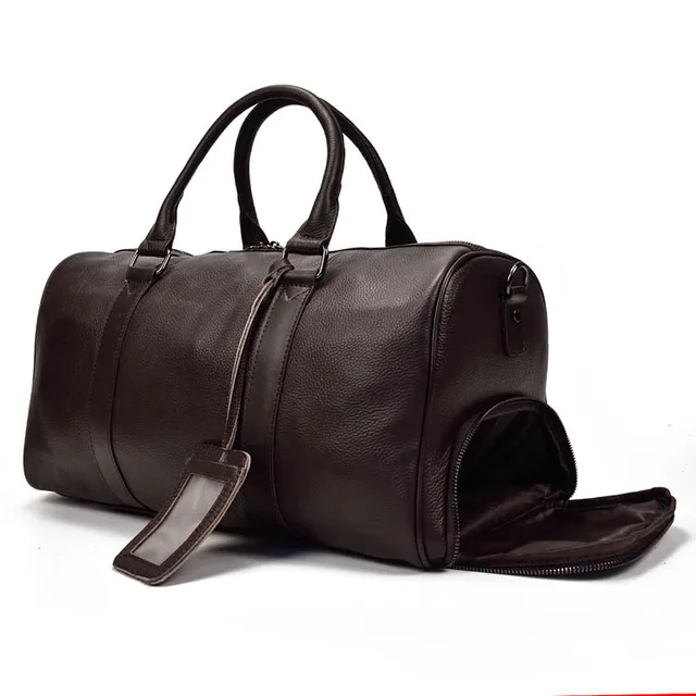 Men Women Soft Black Cowhide Casual Travel Duffel High Quality Cow Leather Shoulder Bag Big Capacity Genuine Leather Travel Bags 12