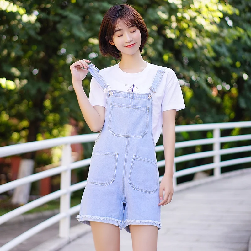 

Summer Denim Playsuit Women Short Jumpsuit Jean Overalls Romper Women Wide Leg Jumpsuit Fashion Sweet Loose Playsuits Macacao