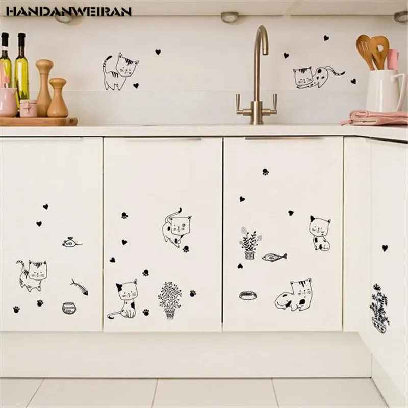 

1PCS New Cat family Wall Sticker PVC Cute Kitty Living room background stairs stickers on the wall DIY Art deco sticker 30*60CM