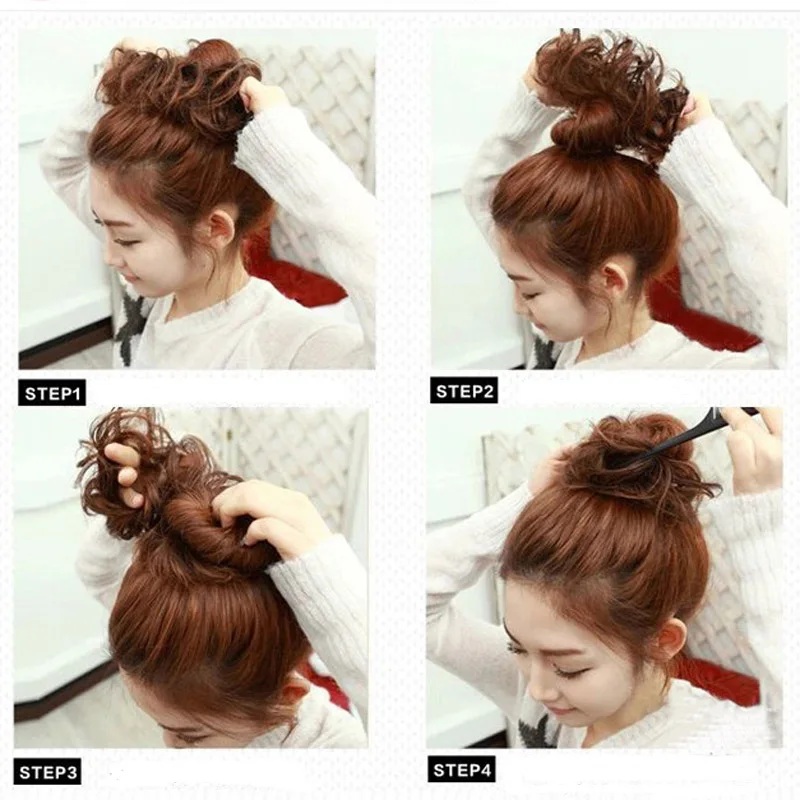 Jeedou Donut Hair Bun Ring Curly Chignon With Rubber Band Heat Resistance Synthetic Women's Hairpieces Blue Color