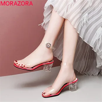 

MORAZORA 2020 plus size 48 women sandals pvc Transparent summer shoes crystal high heels shoes party wedding shoes woman