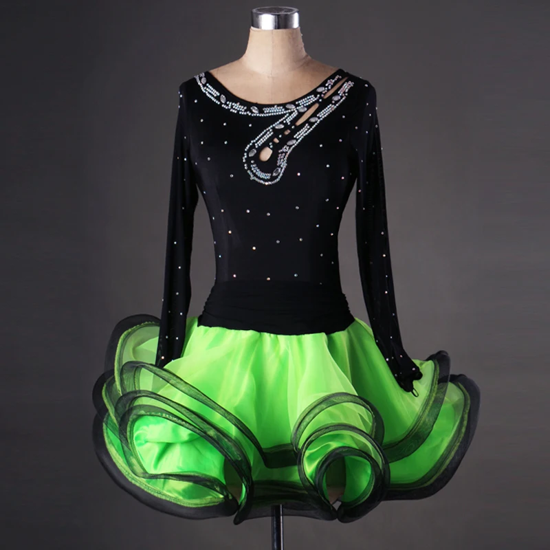 

2017 New style Latin dance costume long sleeves spandex latin dance dress for women latin dance competition dresses S-4XL