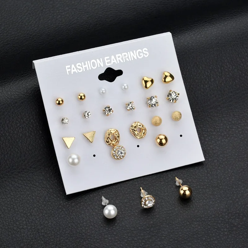 

Terreau Kathy Brincos 2017 Fashion 12 pair/set Trendy Style Women Square Crystal Heart Stud Earrings for Women