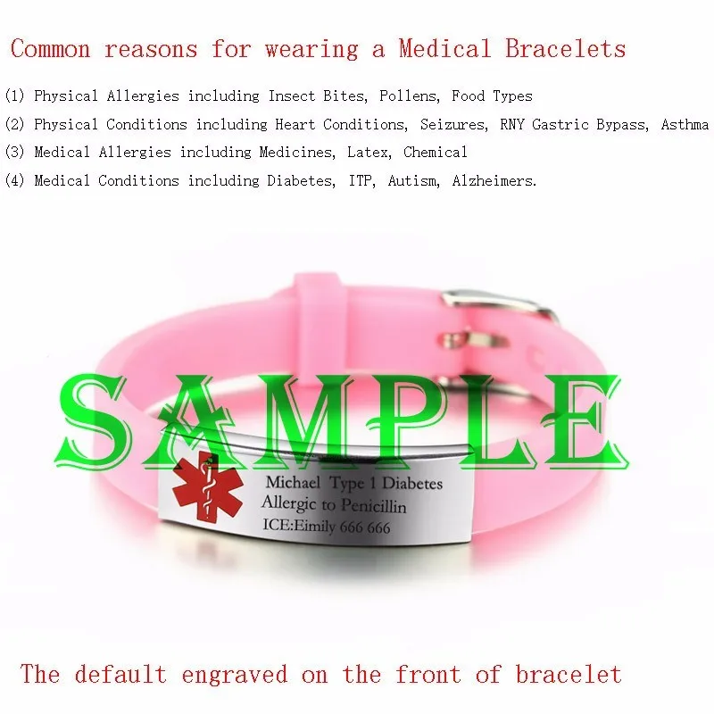 Vnox Engravable Medical Alert ID Bracelet DIABETES EPILEPSY ALZHEIMER'S ALLERGY SOS Women Men Person