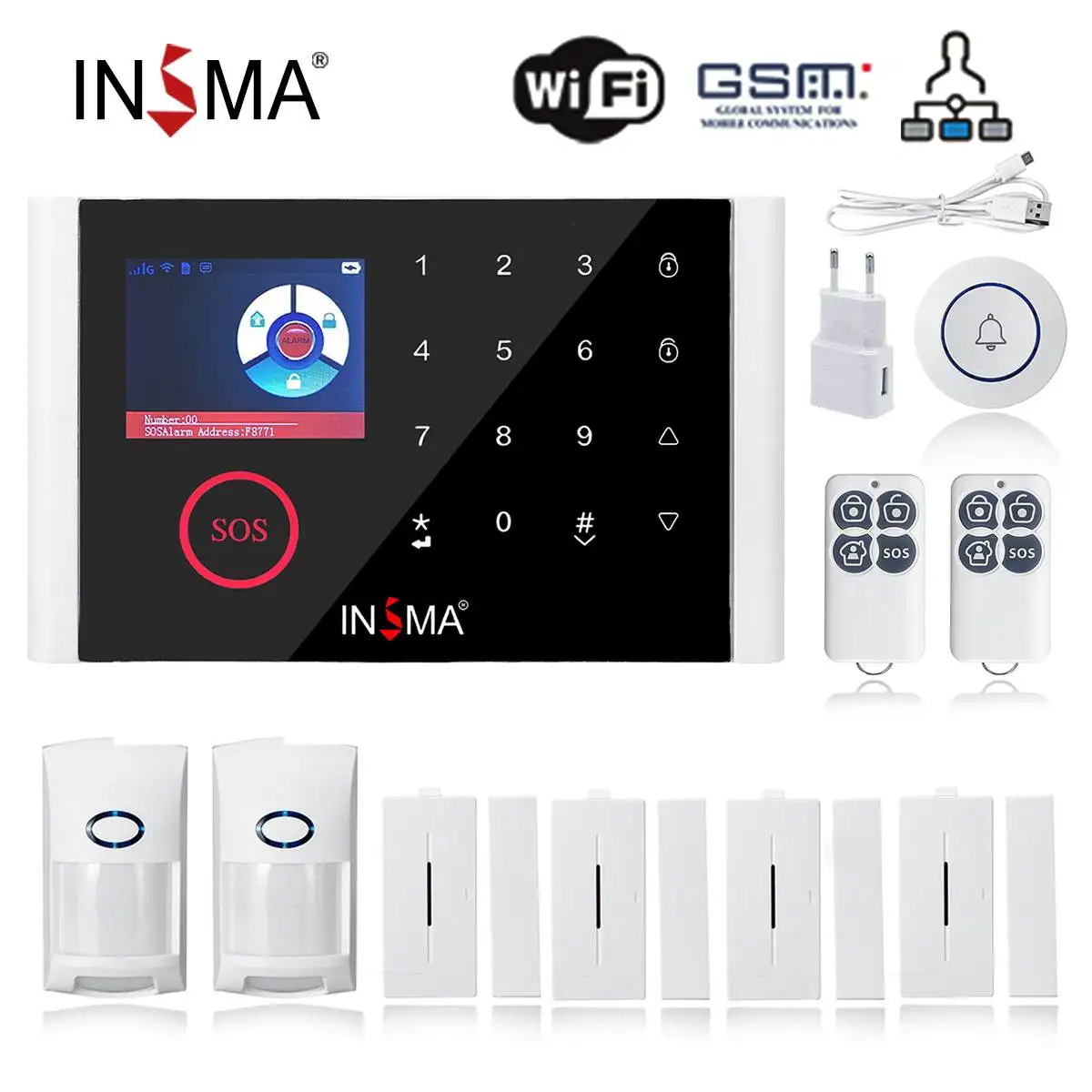 

Wireless WIFI GSM GPRS Home Burglar Security LCD Touch Keyboard Alarm System Sensor kit APP Control CN EN RU ES PT DE KR SA FR