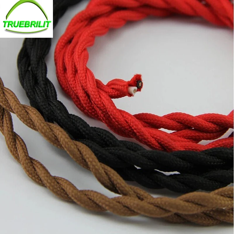

2 x 0.75mm Vintage Twisted Electrical Wire Textile Cable Vintage Lamp Cord Pendant Light Lamp Wire RED Black