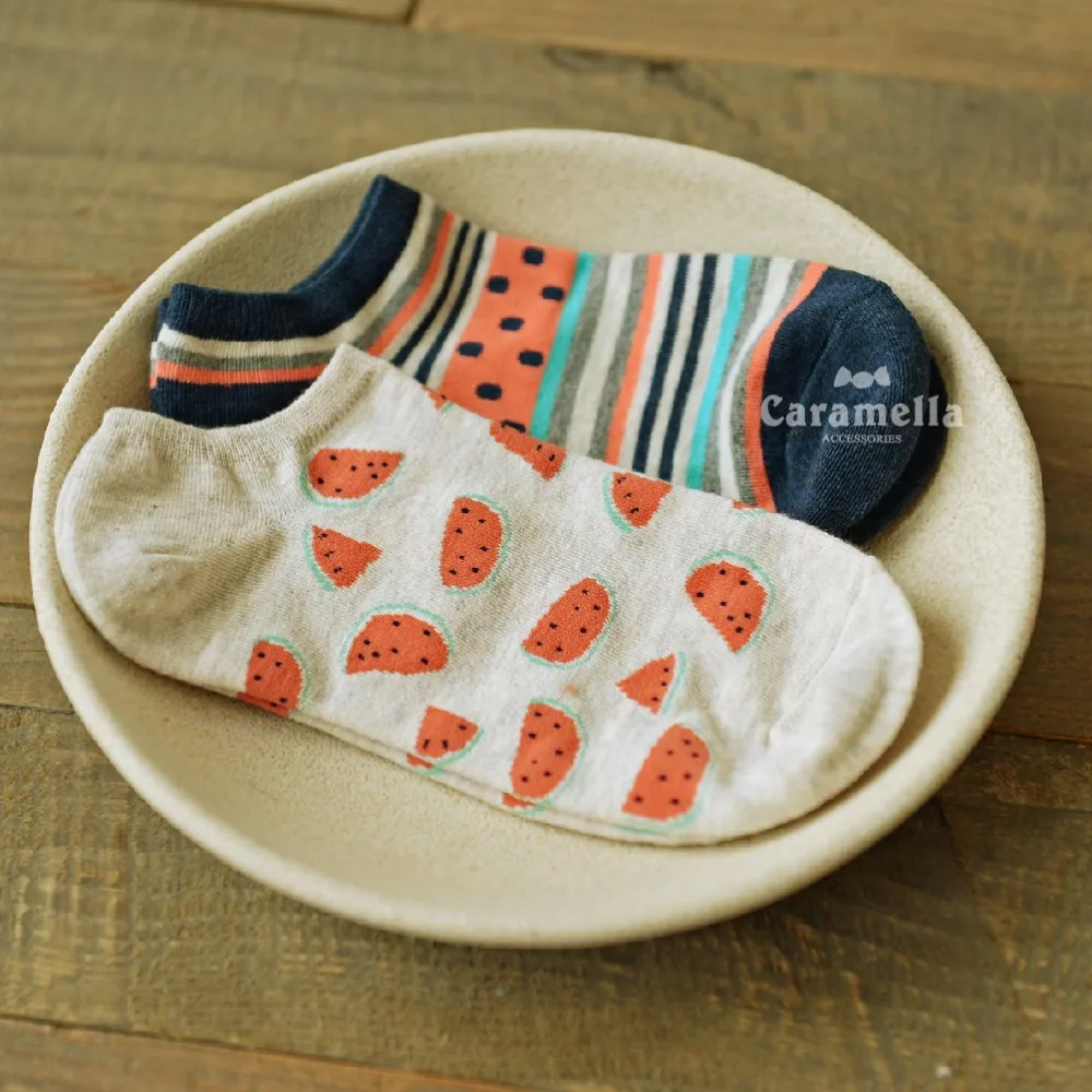 

2Pair/lot Summer Cute Lovely Cartoon Monkey Watermelon Cotton Socks For Women Girls Sock Fashion Slippers Ladies Ankle Meias