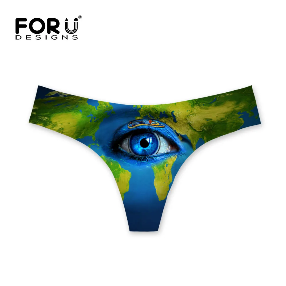 

FORUDESIGNS Thong Swimsuit Brazilian Bikini Bottoms Map 3D Eyes Printed Low Waist Womens Swimming Shorts Swimwear Shorts Women