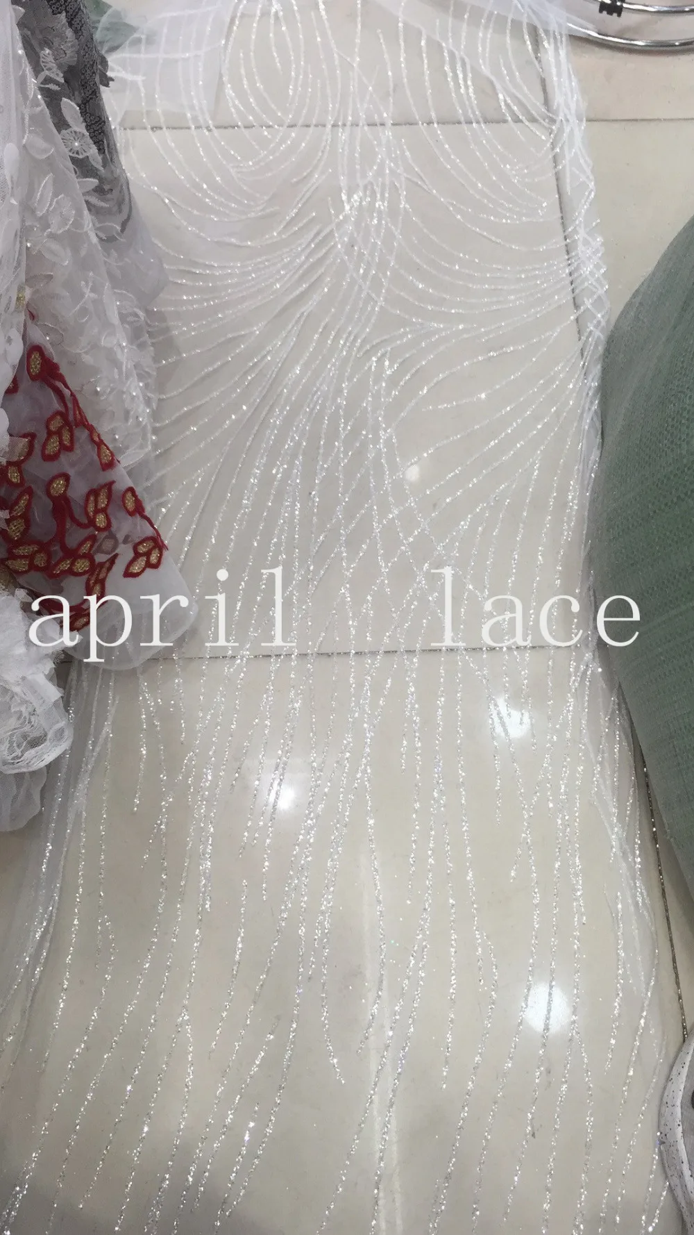 5 ярдов новая bzh035# Хрустальная белая кривая клееная блестящая сетка, фатин, кружева ткань для распиловки свадебное платье